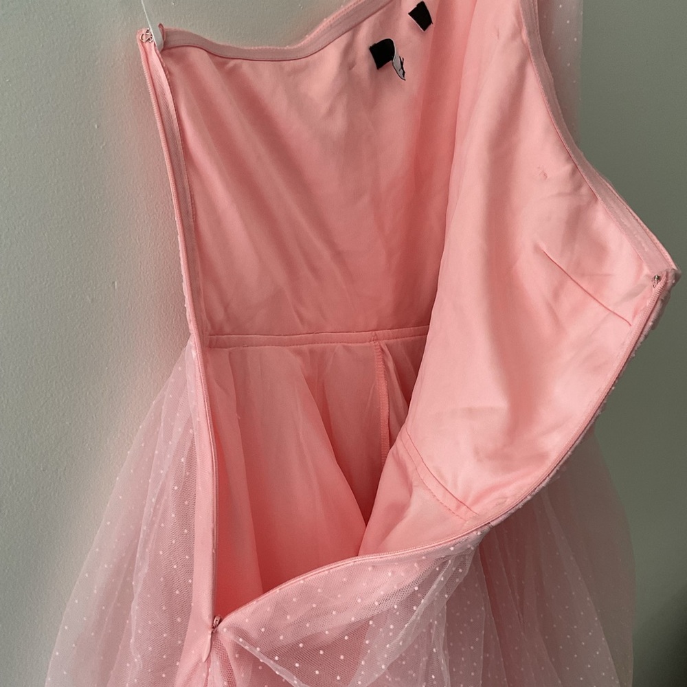 Lulus Exceptional Moments Light Pink Swiss Dot One-Shoulder Tulle Mini Dress S - Picture 9 of 12
